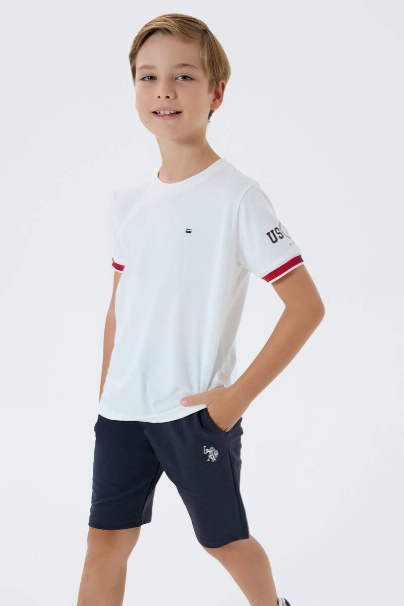 U.S. Polo Assn. Erkek Çocuk %100 Pamuk Bisiklet Yaka Nakışlı Yazlık Regular Fit Beyaz Bermuda Takım US2424-C-V2 - 1
