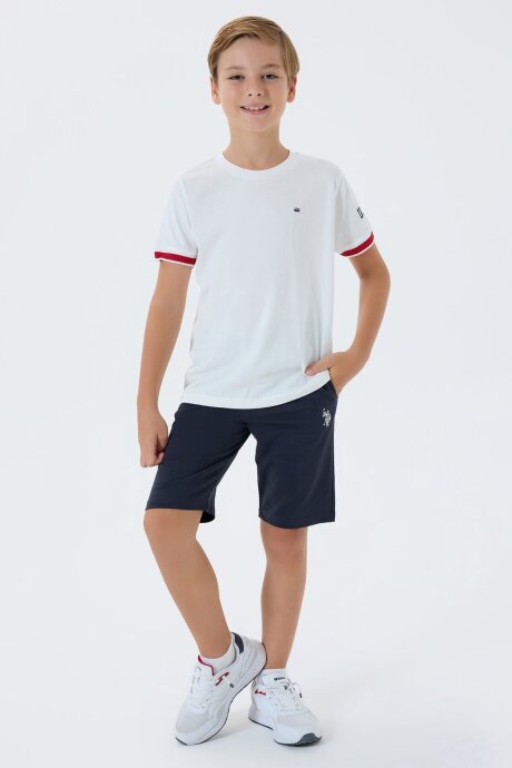 U.S. Polo Assn. Erkek Çocuk %100 Pamuk Bisiklet Yaka Nakışlı Yazlık Regular Fit Beyaz Bermuda Takım US2424-C-V2 - 3