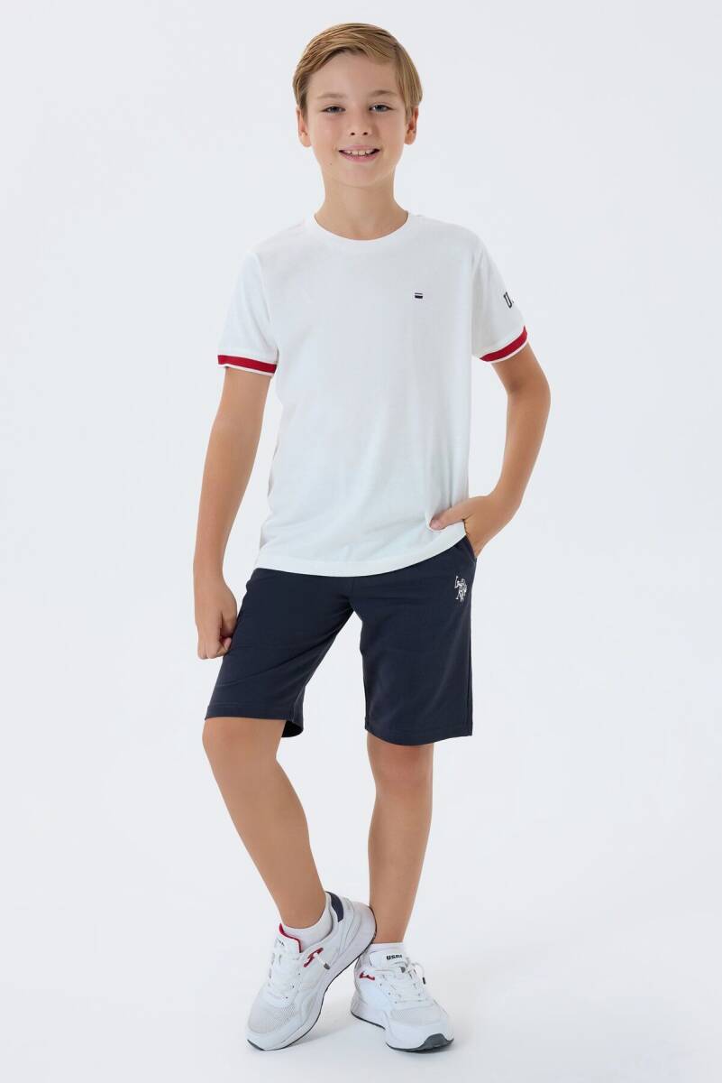 U.S. Polo Assn. Erkek Çocuk %100 Pamuk Bisiklet Yaka Nakışlı Yazlık Regular Fit Beyaz Bermuda Takım US2424-C-V2 - 3