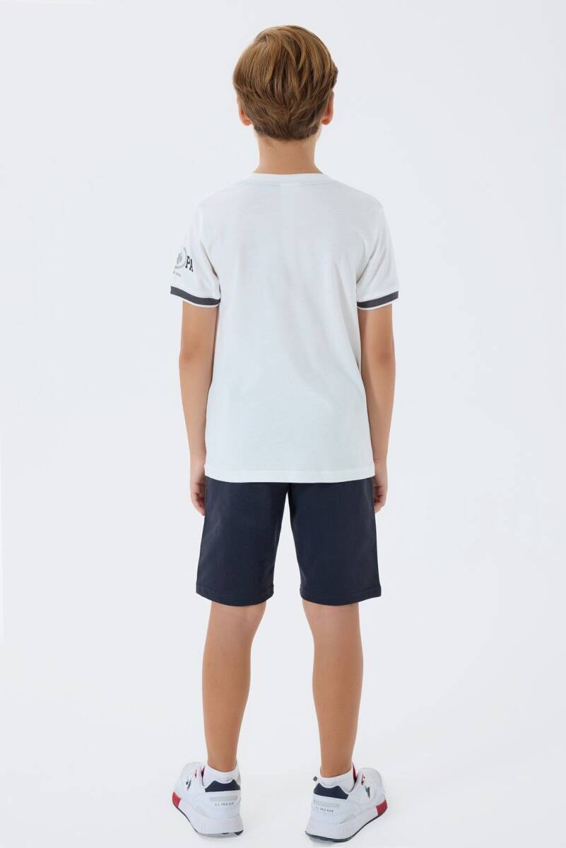 U.S. Polo Assn. Erkek Çocuk %100 Pamuk Bisiklet Yaka Nakışlı Yazlık Regular Fit Beyaz Bermuda Takım US2424-C-V2 - 4