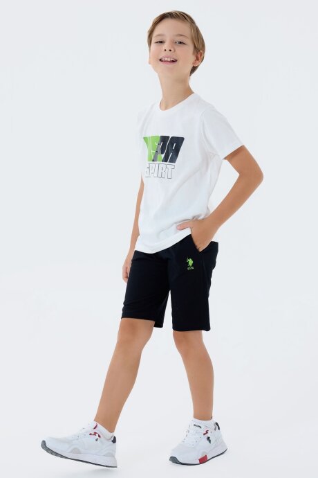U.S. Polo Assn. Erkek Çocuk %100 Pamuk Bisiklet Yaka Nakışlı Yazlık Regular Fit Beyaz Bermuda Takım US2432-C-V1 