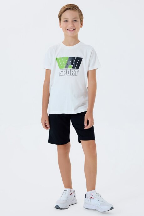U.S. Polo Assn. Erkek Çocuk Bisiklet Yaka Nakışlı Yazlık Regular Fit Beyaz Bermuda Takım US2432-C-V1 (1)