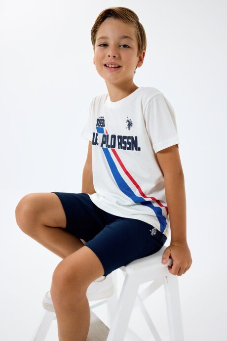 U.S. Polo Assn. Erkek Çocuk Bisiklet Yaka Nakışlı Yazlık Regular Fit Beyaz Bermuda Takım US2443-C-V1