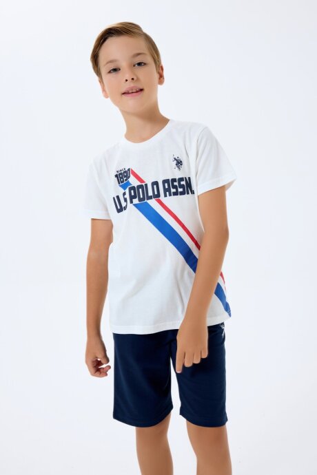 U.S. Polo Assn. Erkek Çocuk Bisiklet Yaka Nakışlı Yazlık Regular Fit Beyaz Bermuda Takım US2443-C-V1 (1)