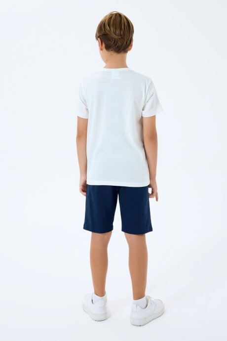 U.S. Polo Assn. Erkek Çocuk %100 Pamuk Bisiklet Yaka Nakışlı Yazlık Regular Fit Beyaz Bermuda Takım US2443-C-V1 - 4