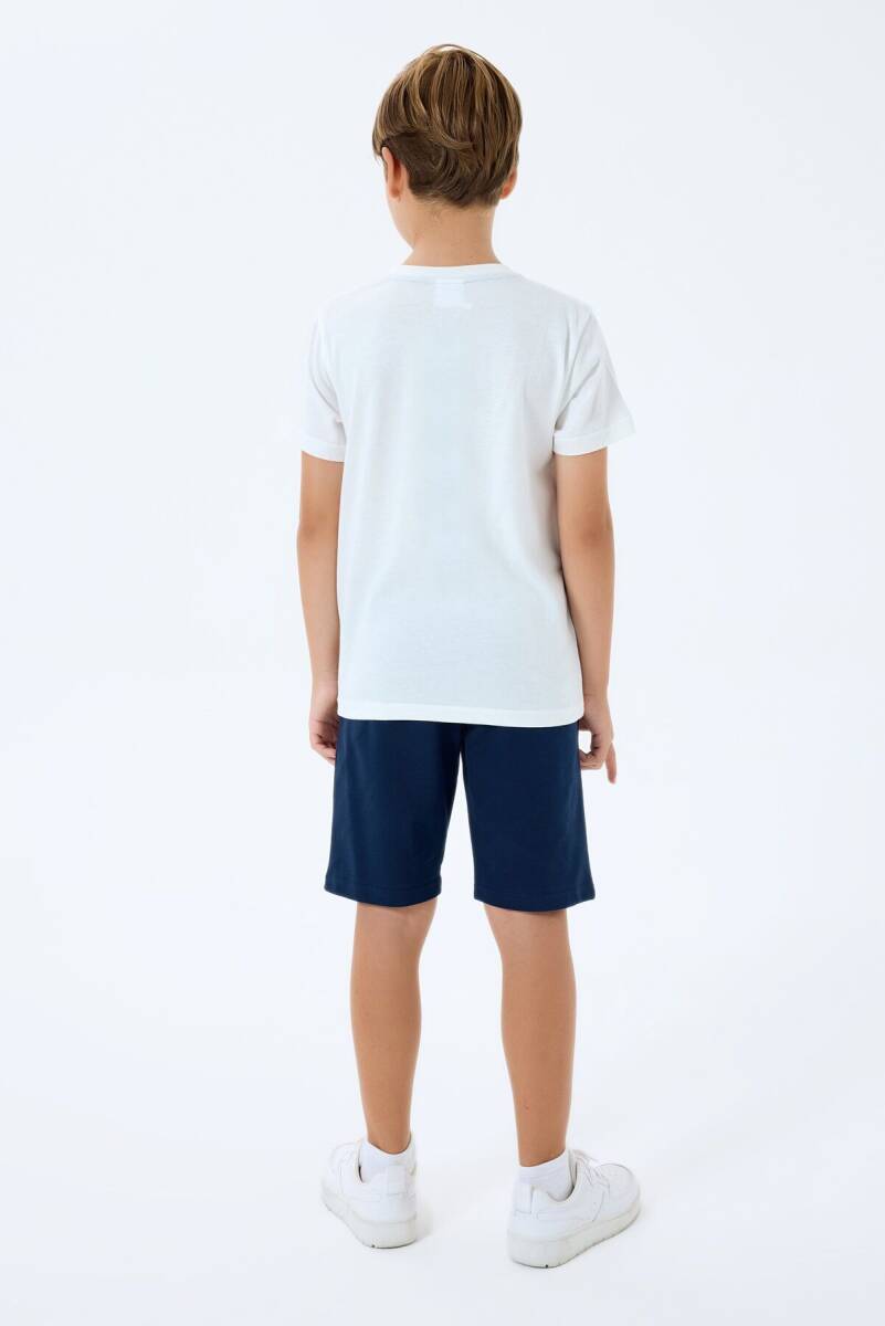 U.S. Polo Assn. Erkek Çocuk %100 Pamuk Bisiklet Yaka Nakışlı Yazlık Regular Fit Beyaz Bermuda Takım US2443-C-V1 - 4