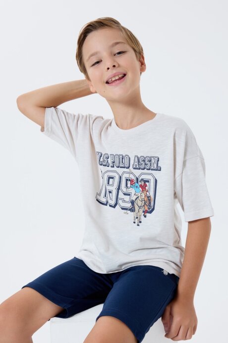U.S. Polo Assn. Erkek Çocuk %100 Pamuk Bisiklet Yaka Nakışlı Yazlık Regular Fit Beyaz Bermuda Takım US2444-C-V2 - 1