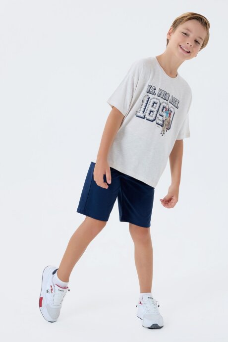 U.S. Polo Assn. Erkek Çocuk %100 Pamuk Bisiklet Yaka Nakışlı Yazlık Regular Fit Beyaz Bermuda Takım US2444-C-V2 - 2