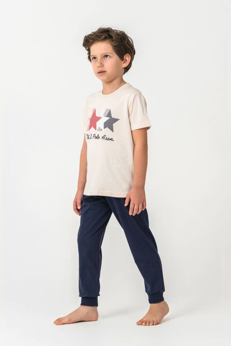 U.S. Polo Assn. Erkek Çocuk Bisiklet Yaka Nakışlı Yazlık Regular Fit Beyaz Pijama Takımı US2441-C-V2 - 2