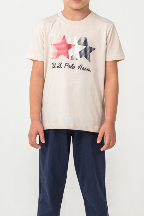 U.S. Polo Assn. Erkek Çocuk Bisiklet Yaka Nakışlı Yazlık Regular Fit Beyaz Pijama Takımı US2441-C-V2 - 3