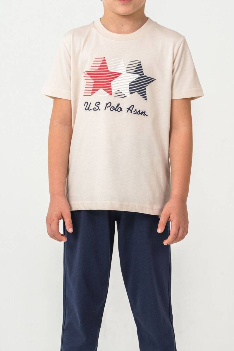 U.S. Polo Assn. Erkek Çocuk Bisiklet Yaka Nakışlı Yazlık Regular Fit Beyaz Pijama Takımı US2441-C-V2 - 3