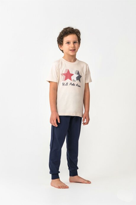 U.S. Polo Assn. Erkek Çocuk Bisiklet Yaka Nakışlı Yazlık Regular Fit Beyaz Pijama Takımı US2441-C-V2 - 5