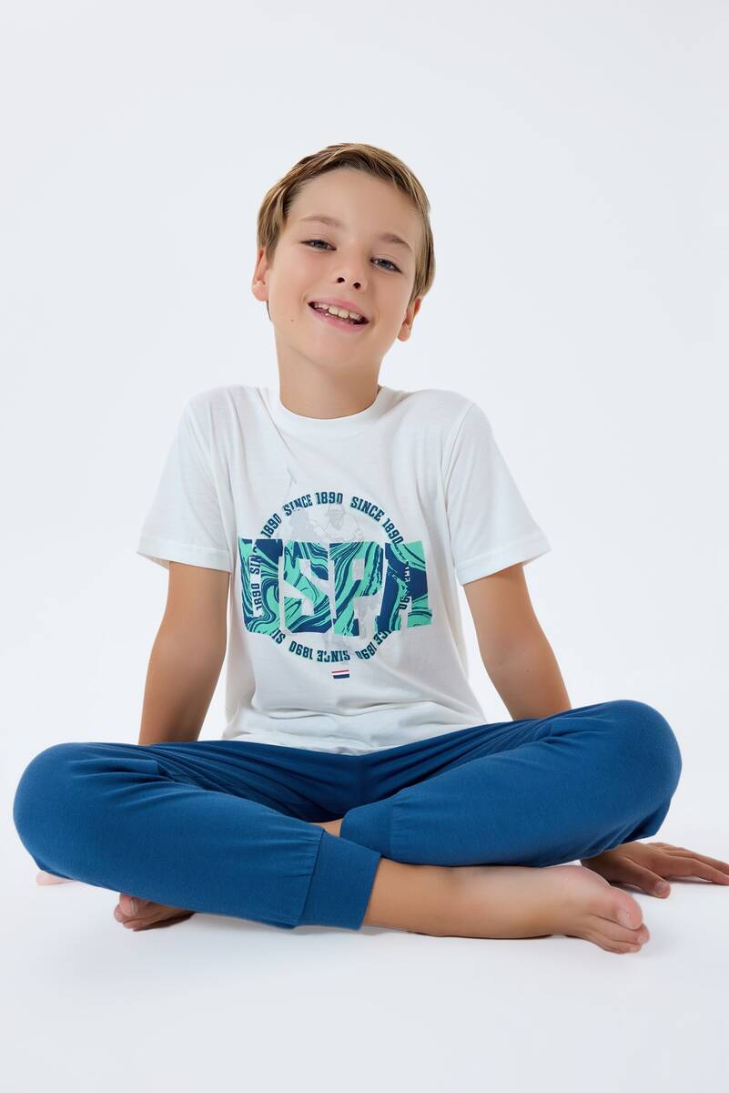 U.S. Polo Assn. Erkek Çocuk Beyaz Pijama Takım