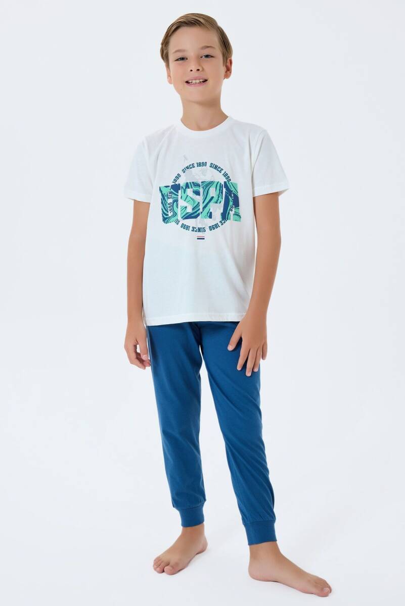 U.S. Polo Assn. Erkek Çocuk Bisiklet Yaka Nakışlı Yazlık Regular Fit Beyaz Pijama Takımı US2413-C-V2 - 2