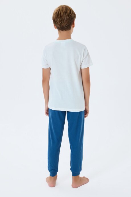 U.S. Polo Assn. Erkek Çocuk Bisiklet Yaka Nakışlı Yazlık Regular Fit Beyaz Pijama Takımı US2413-C-V2 - 4