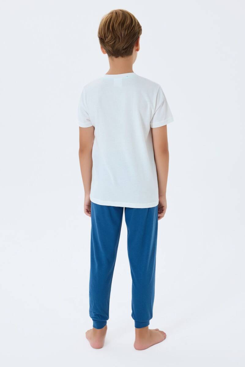 U.S. Polo Assn. Erkek Çocuk Bisiklet Yaka Nakışlı Yazlık Regular Fit Beyaz Pijama Takımı US2413-C-V2 - 4
