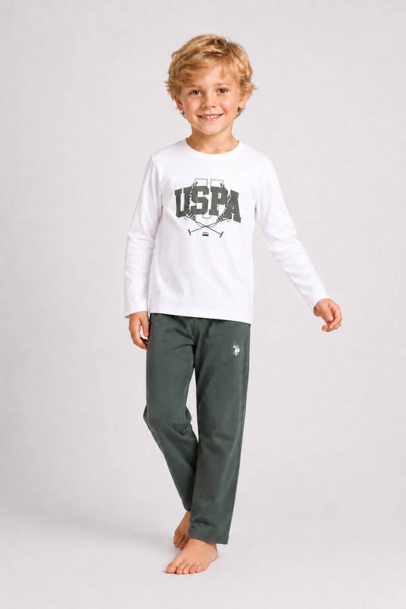 U.S. Polo Assn Erkek Çocuk Beyaz Pijama Takımı US2661-C-V1 - 1