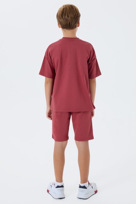 U.S. Polo Assn. Erkek Çocuk %100 Pamuk Bisiklet Yaka Nakışlı Yazlık Regular Fit Bordo Bermuda Takım US2434-C-V1 - 4