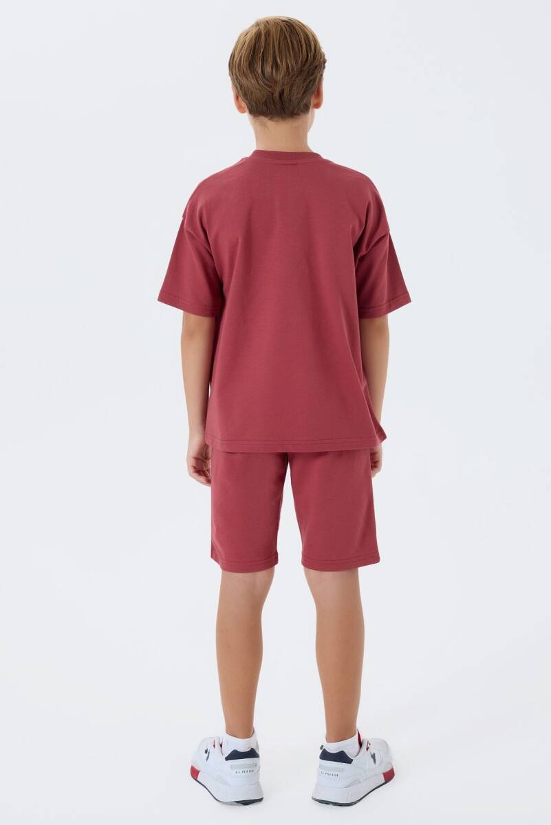 U.S. Polo Assn. Erkek Çocuk %100 Pamuk Bisiklet Yaka Nakışlı Yazlık Regular Fit Bordo Bermuda Takım US2434-C-V1 - 4