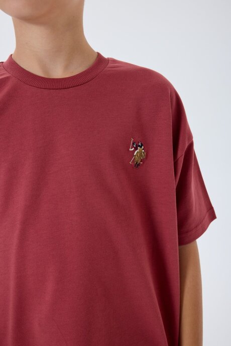 U.S. Polo Assn. Erkek Çocuk %100 Pamuk Bisiklet Yaka Nakışlı Yazlık Regular Fit Bordo Bermuda Takım US2434-C-V1 - 5