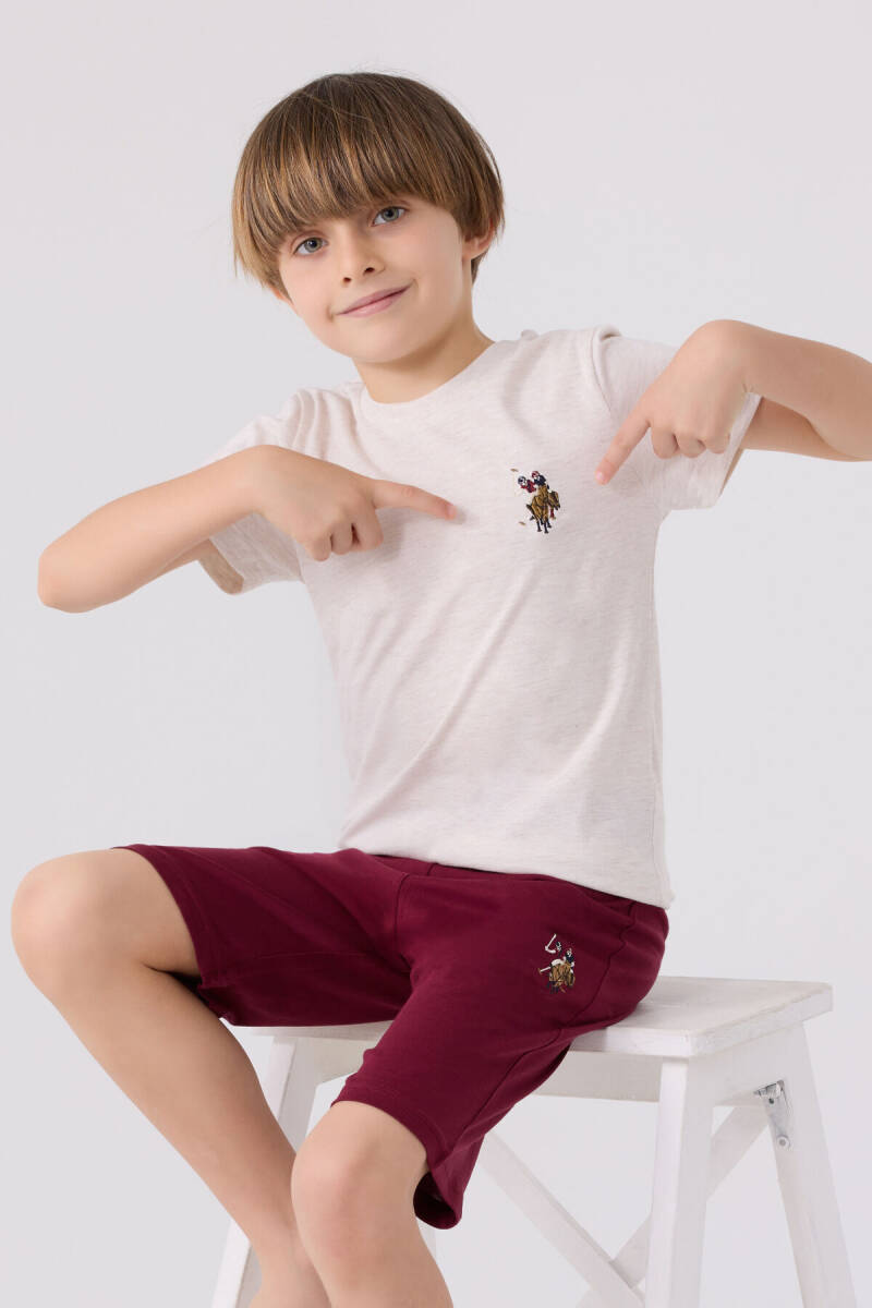U.S. Polo Assn. Erkek Çocuk Pamuklu Bisiklet Yaka Sargı Nakışlı Yazlık Regular Fit Krem Bermuda Takım US1391-C-V9 - 2