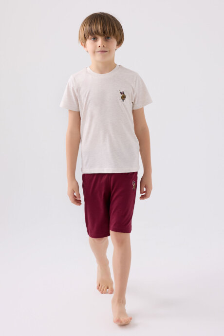 U.S. Polo Assn. Erkek Çocuk Pamuklu Bisiklet Yaka Sargı Nakışlı Yazlık Regular Fit Krem Bermuda Takım US1391-C-V9 - 3