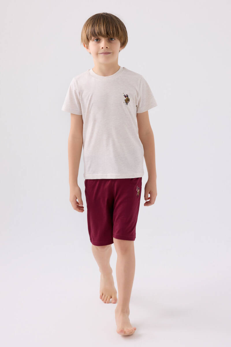 U.S. Polo Assn. Erkek Çocuk Pamuklu Bisiklet Yaka Sargı Nakışlı Yazlık Regular Fit Krem Bermuda Takım US1391-C-V9 - 3