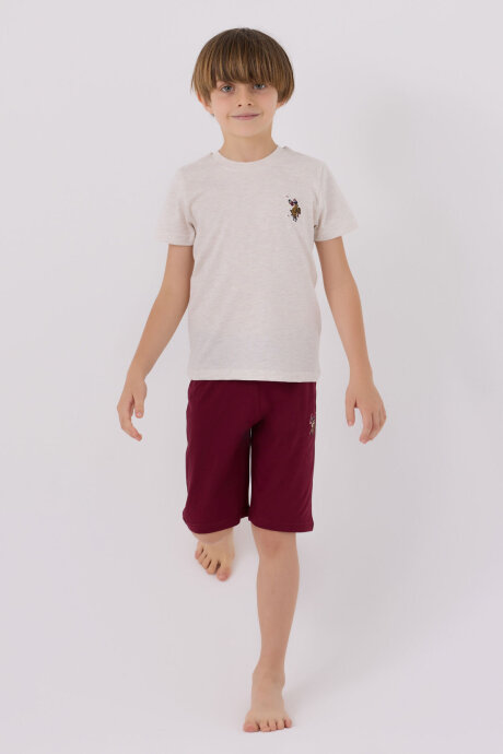 U.S. Polo Assn. Erkek Çocuk Pamuklu Bisiklet Yaka Sargı Nakışlı Yazlık Regular Fit Krem Bermuda Takım US1391-C-V9