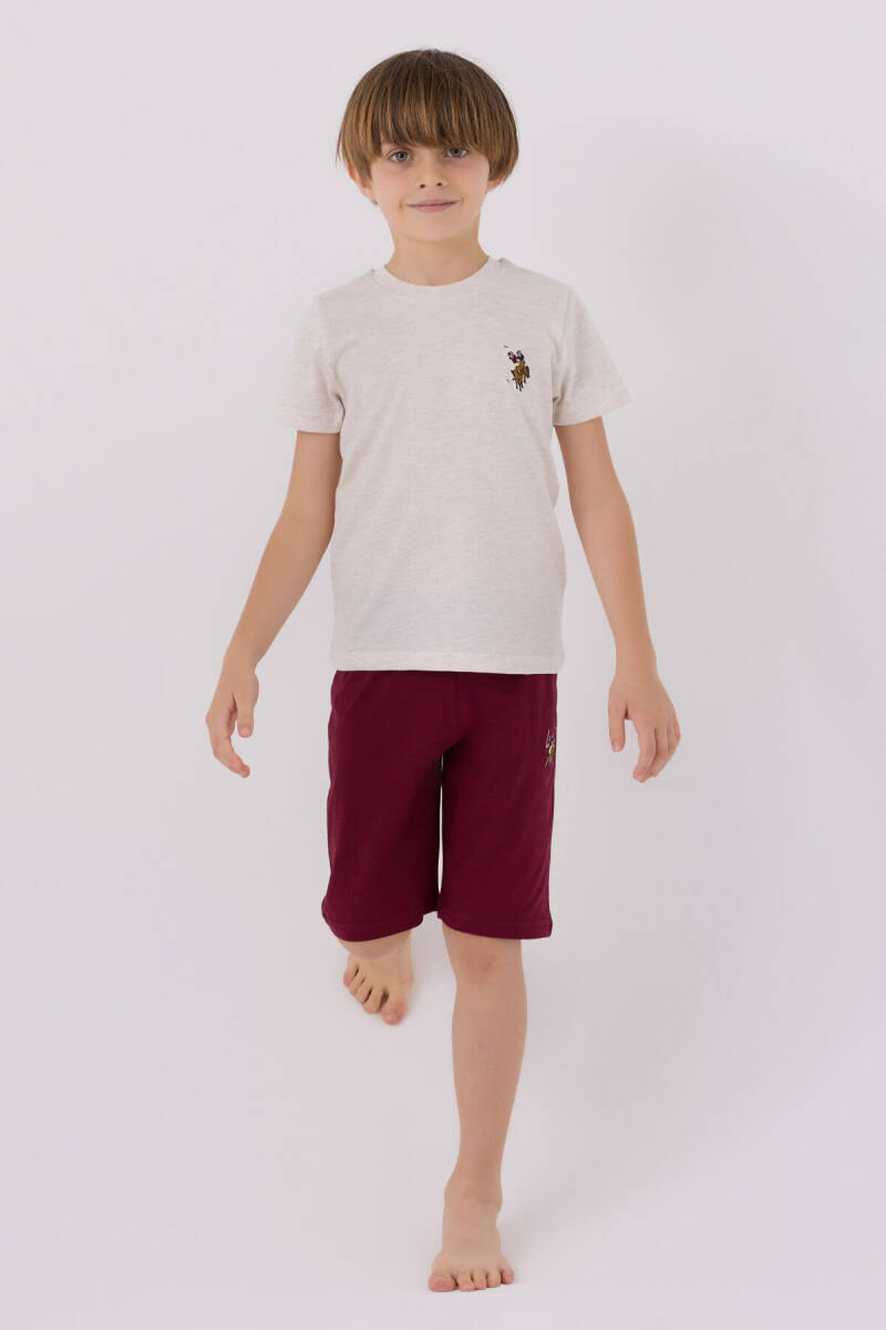 U.S. Polo Assn. Erkek Çocuk Pamuklu Bisiklet Yaka Sargı Nakışlı Yazlık Regular Fit Krem Bermuda Takım US1391-C-V9 - 1