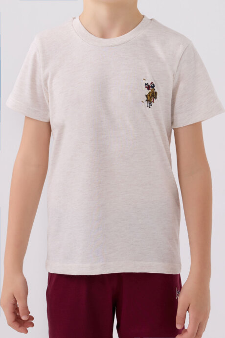 U.S. Polo Assn. Erkek Çocuk Pamuklu Bisiklet Yaka Sargı Nakışlı Yazlık Regular Fit Krem Bermuda Takım US1391-C-V9 - 4