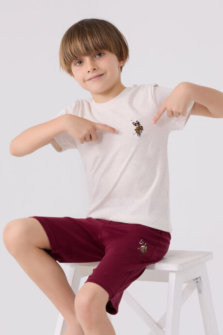 U.S. Polo Assn. Erkek Çocuk Bisiklet Yaka Sargı Nakışlı Yazlık Regular Fit Krem Bermuda Takım US1391-C-V9 (1)