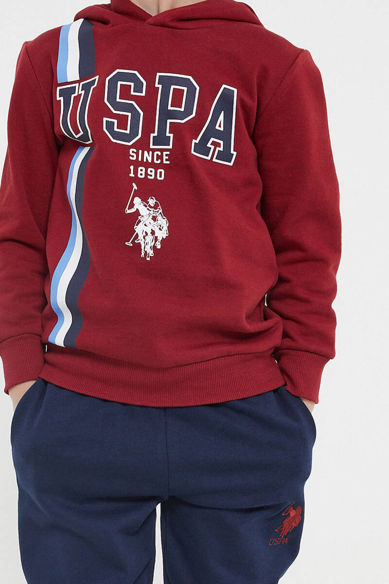 U.S. Polo Assn. Erkek Çocuk Pamuklu Kapüşonlu Empirme Baskılı Kışlık Regular Fit Bordo Eşofman Takımı US1141-C-V1 - 4