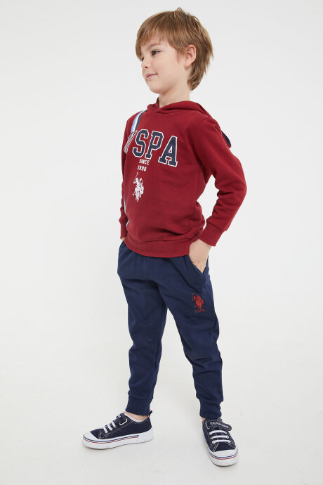 U.S. Polo Assn. Erkek Çocuk Pamuklu Kapüşonlu Empirme Baskılı Kışlık Regular Fit Bordo Eşofman Takımı US1141-C-V1 - 3