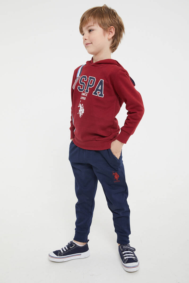 U.S. Polo Assn. Erkek Çocuk Pamuklu Kapüşonlu Empirme Baskılı Kışlık Regular Fit Bordo Eşofman Takımı US1141-C-V1 - 3