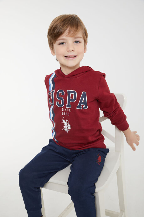 U.S. Polo Assn. Erkek Çocuk Pamuklu Kapüşonlu Empirme Baskılı Kışlık Regular Fit Bordo Eşofman Takımı US1141-C-V1 (1)