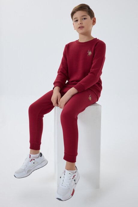 U.S. Polo Assn. Erkek Çocuk Pamuklu Bisiklet Yaka Nakışlı Kışlık Regular Fit Bordo Eşofman Takımı US1186-C-V1