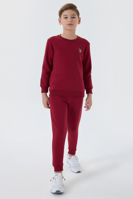 U.S. Polo Assn. Erkek Çocuk Pamuklu Bisiklet Yaka Nakışlı Kışlık Regular Fit Bordo Eşofman Takımı US1186-C-V1 - 2