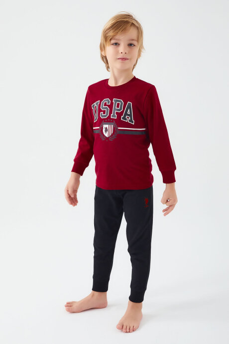 U.S. Polo Assn. Erkek Çocuk Bisiklet Yaka Pigment Baskılı Kışlık Regular Fit Bordo Pijama Takımı US1191-C-V3 (1)