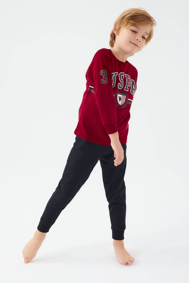 U.S. Polo Assn. Erkek Çocuk Bisiklet Yaka Pigment Baskılı Kışlık Regular Fit Bordo Pijama Takımı US1191-C-V3 - 3