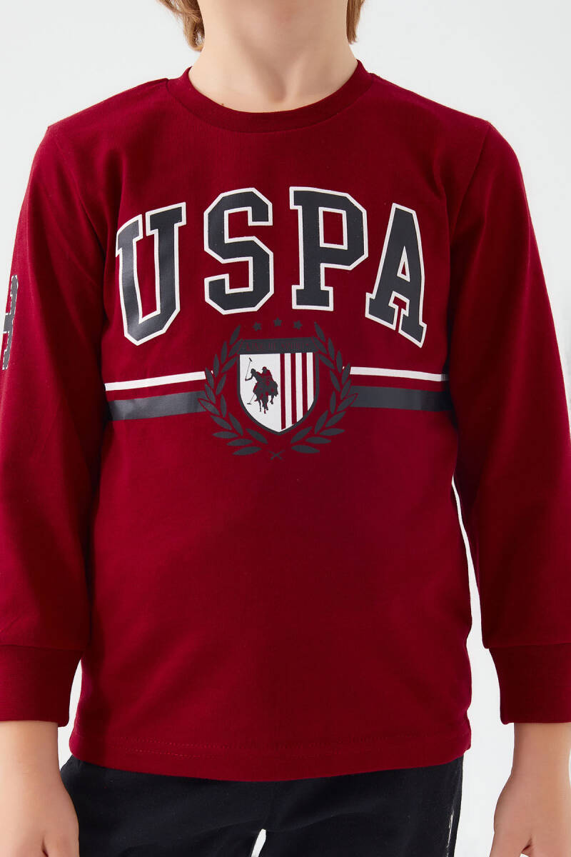 U.S. Polo Assn. Erkek Çocuk Bisiklet Yaka Pigment Baskılı Kışlık Regular Fit Bordo Pijama Takımı US1191-C-V3 - 4