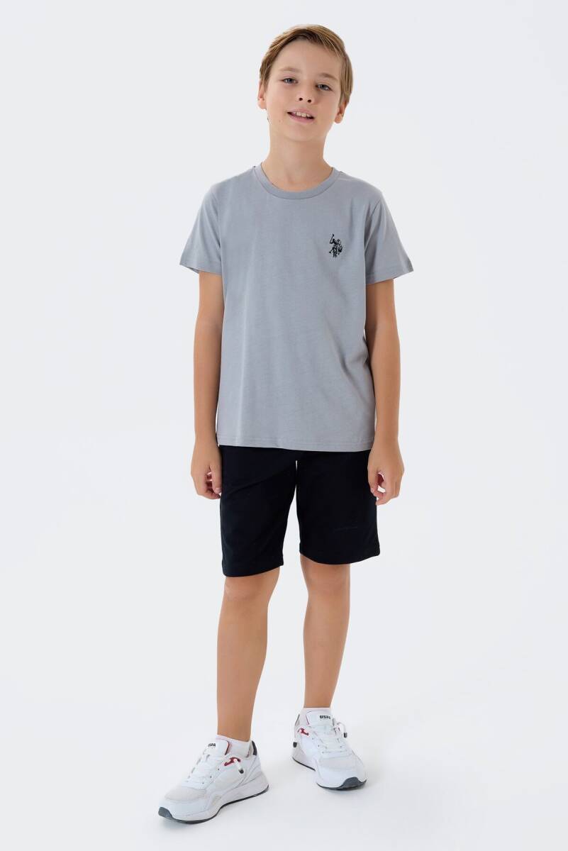U.S. Polo Assn. Erkek Çocuk %100 Pamuk Bisiklet Yaka Nakışlı Yazlık Regular Fit Gri Bermuda Takım US2427-C-V2 - 2