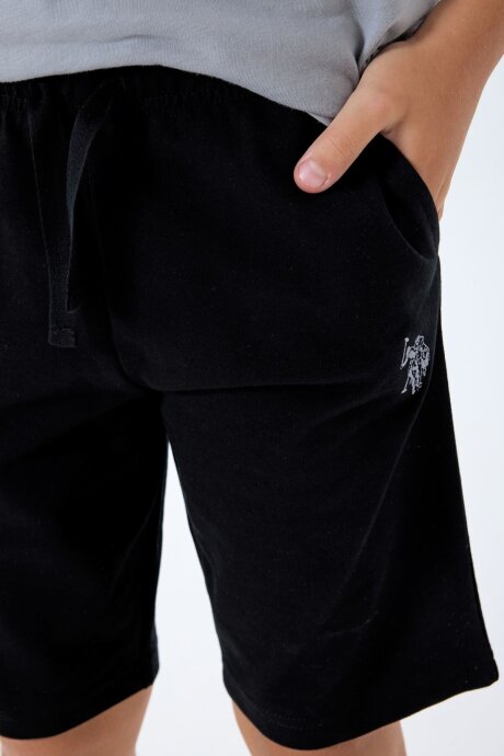 U.S. Polo Assn. Erkek Çocuk %100 Pamuk Bisiklet Yaka Nakışlı Yazlık Regular Fit Gri Bermuda Takım US2427-C-V2 - 3