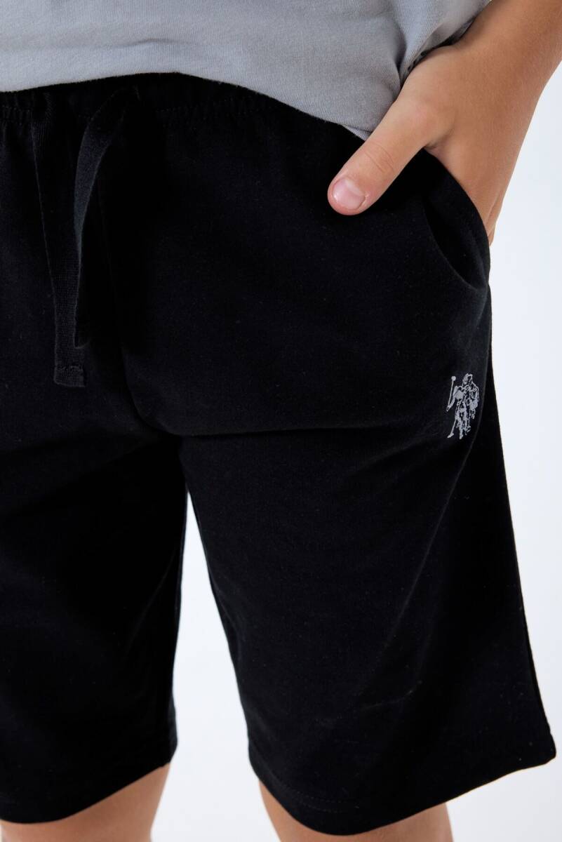 U.S. Polo Assn. Erkek Çocuk %100 Pamuk Bisiklet Yaka Nakışlı Yazlık Regular Fit Gri Bermuda Takım US2427-C-V2 - 3