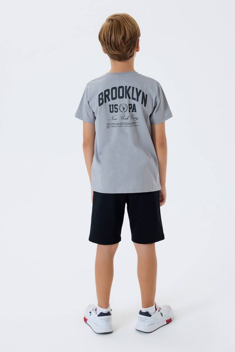 U.S. Polo Assn. Erkek Çocuk %100 Pamuk Bisiklet Yaka Nakışlı Yazlık Regular Fit Gri Bermuda Takım US2427-C-V2 - 4