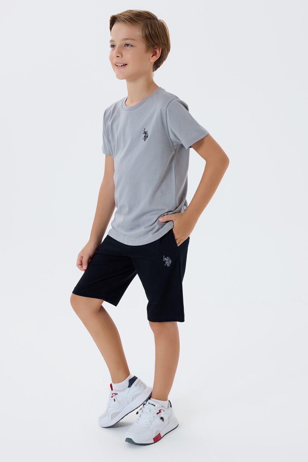 U.S. Polo Assn. Erkek Çocuk Gri Bermuda Takım