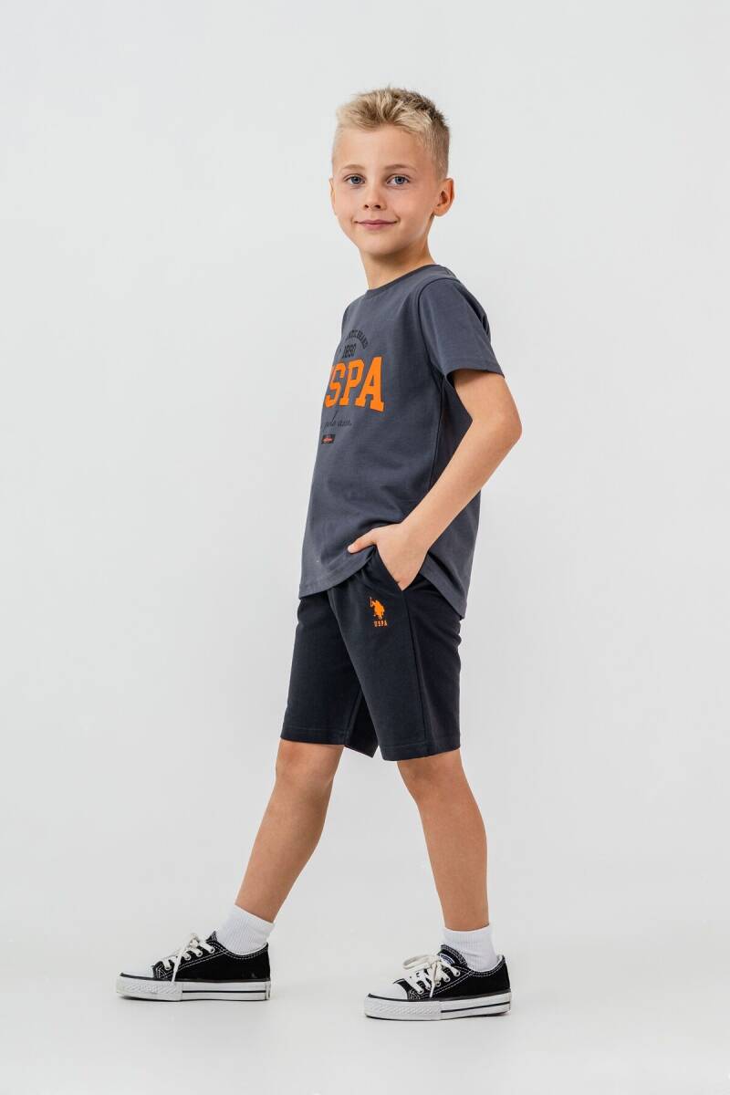 U.S. Polo Assn. Erkek Çocuk %100 Pamuk Bisiklet Yaka Nakışlı Yazlık Regular Fit Gri Bermuda Takım US2430-C-V2 - 1