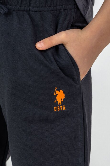 U.S. Polo Assn. Erkek Çocuk %100 Pamuk Bisiklet Yaka Nakışlı Yazlık Regular Fit Gri Bermuda Takım US2430-C-V2 - 3