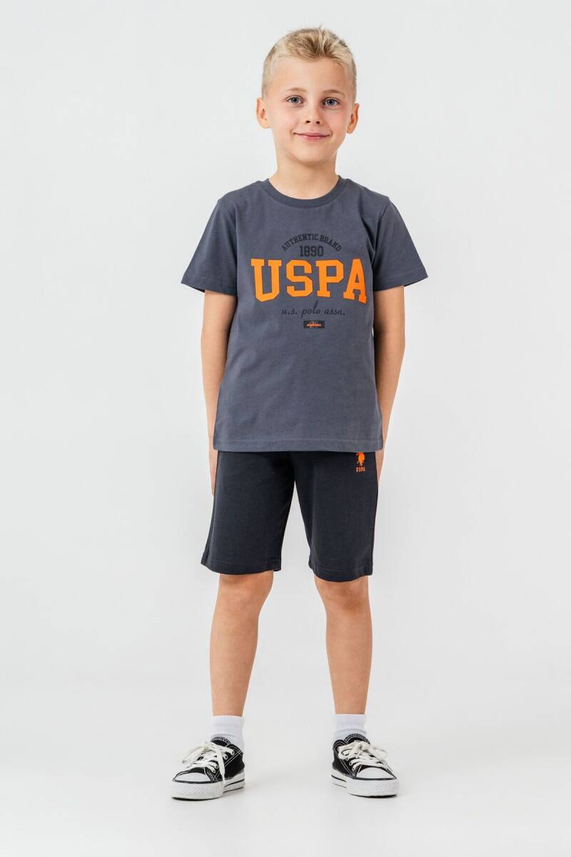 U.S. Polo Assn. Erkek Çocuk %100 Pamuk Bisiklet Yaka Nakışlı Yazlık Regular Fit Gri Bermuda Takım US2430-C-V2 - 5