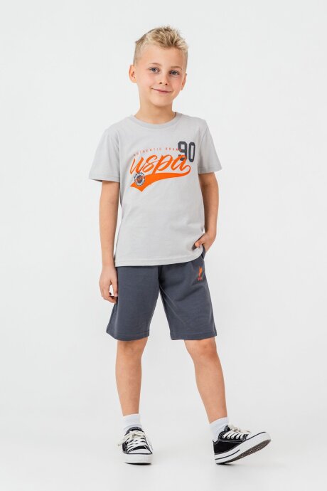 U.S. Polo Assn. Erkek Çocuk Bisiklet Yaka Nakışlı Yazlık Regular Fit Gri Bermuda Takım US2431-C-V2 (1)