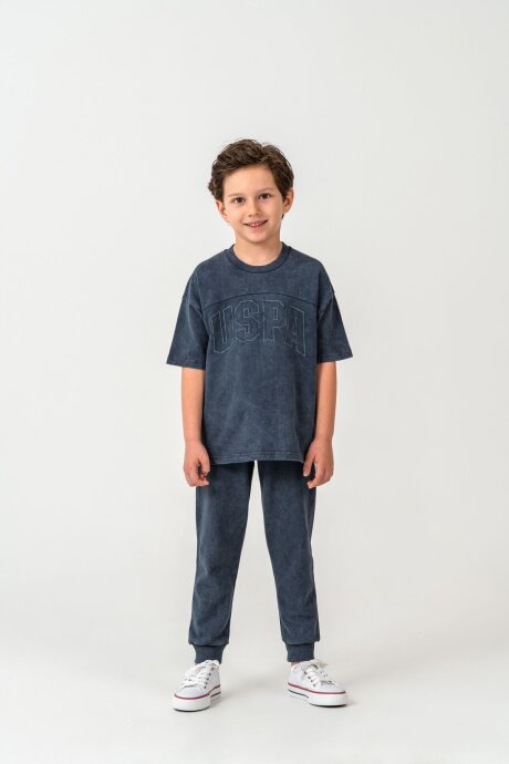 U.S. Polo Assn. Erkek Çocuk Bisiklet Yaka Nakışlı Yazlık Regular Fit Gri Eşofman Takımı US2437-C-V3 - 5